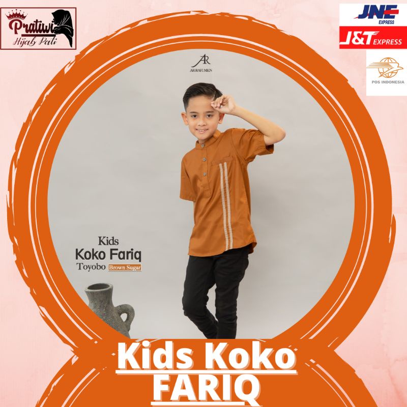 Koko fariq kids by hijab arrafi ori via cod//Kemeja koko atasan anak adem kerah shanghai kombinasi l