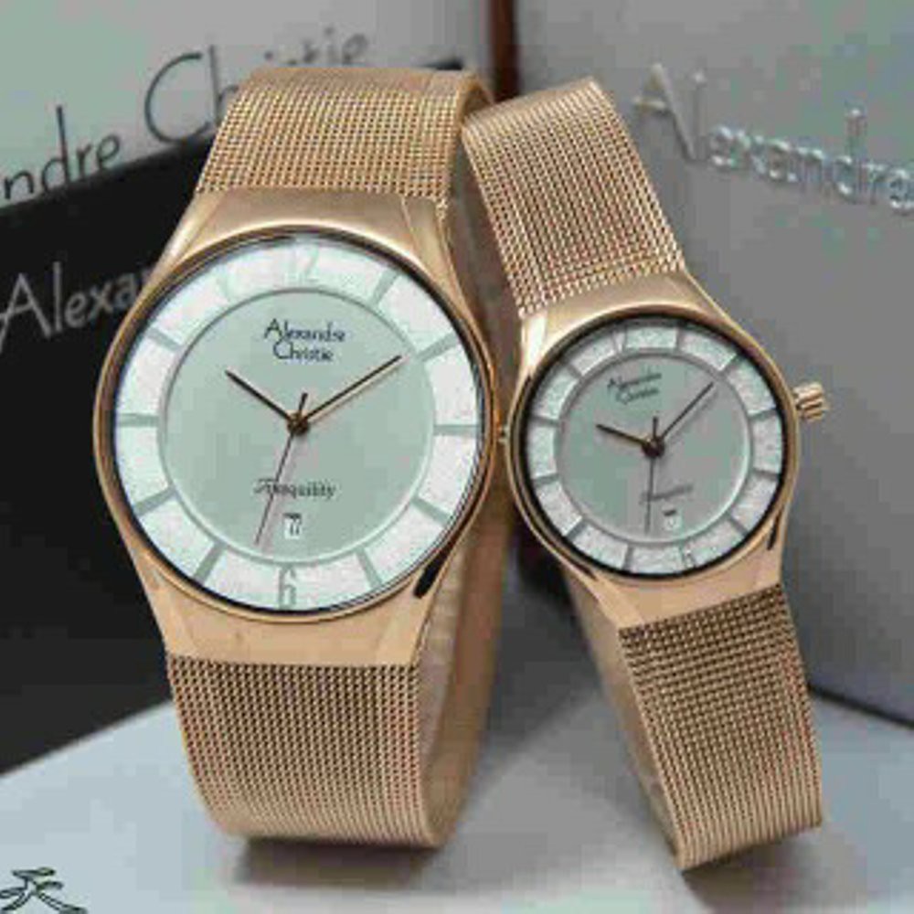 JAM TANGAN ALEXANDRE CHRISTIE COUPLE RANTAI PASIR SANDS ROSE GOLD