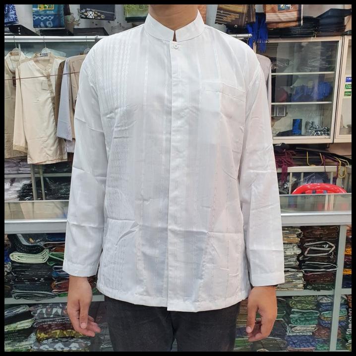 Baju Koko Pria / Baju Koko Putih Lengan Panjang Ar Roudhoh Katun