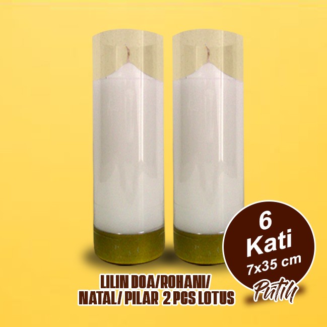 Lilin Doa/rohani/ natal/ pilar putih 6 kati 2 pcs (Lotus)