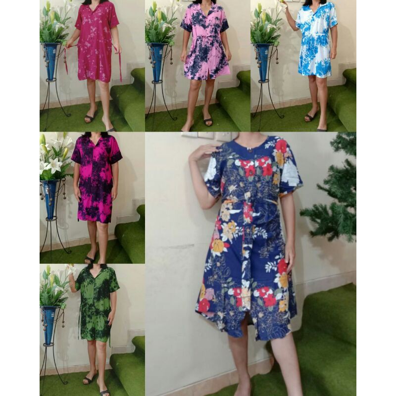 Daster Dress Panjang Full bukaan Kancing Depan Fit To L XL XXL bahan halus - Daster Wanita Murah