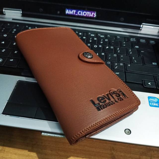 Dompet pria panjang semi kulit // levi's // coklat tua