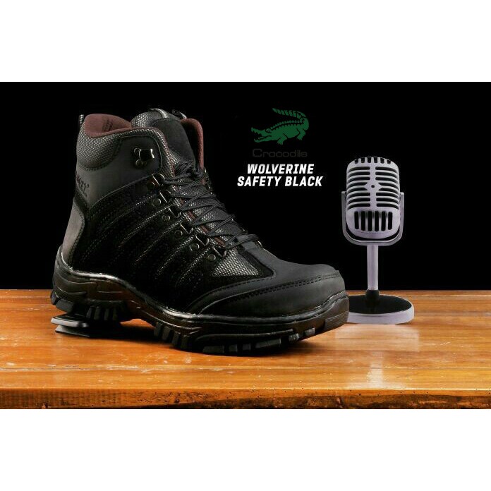 MS Shop - Terbaru Sepatu Cowok Boots Safety Crocodile Wolverine Hitam Kerja Pria Hiking Tracking