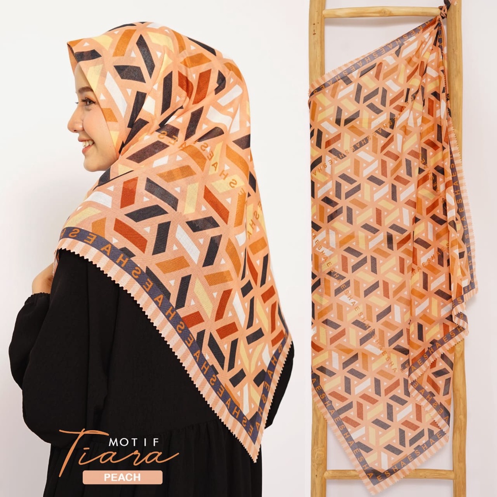 PROMO HIJAB SEGI EMPAT VOAL PREMIUM TERMURAH MOTIF TIARA PEACH / KERUDUNG SEGI EMPAT TERLARIS 2022