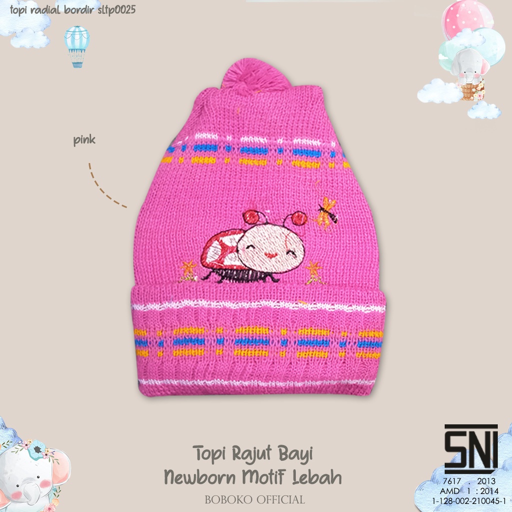 BOBOKO Topi Rajut Bayi Newborn Motif Lebah 0-3 bulan