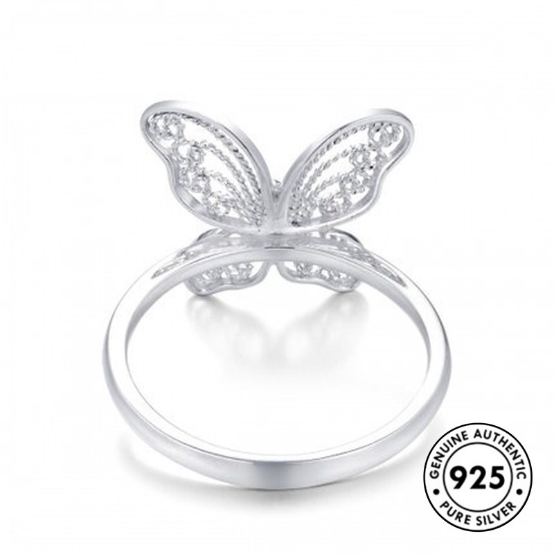 Cincin Model Terbuka Desain Renda Butterfly Bahan S925 Silver Untuk Wanita