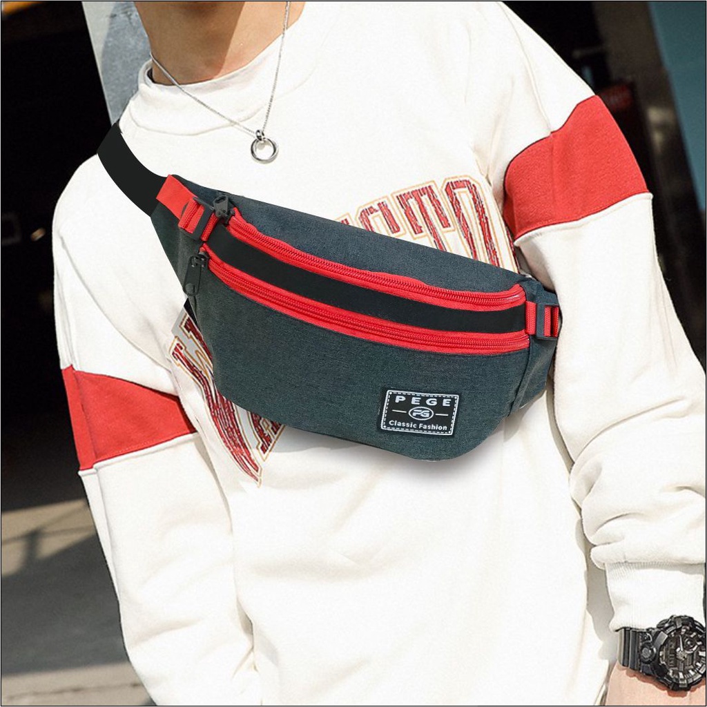 Tas Selempang Waistbag Pria PEGE Bahan Denim Distro Tebal Slempang Bahu Model Simpel Kasual Bisa Untuk Tas Pinggang - PG 8917