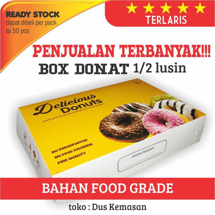 

TERMURAH! - DUS BOX KEMASAN DONAT UK 27 X 18,5 X 5,5 CM FOODGRADE CETAK FULL COLOR
