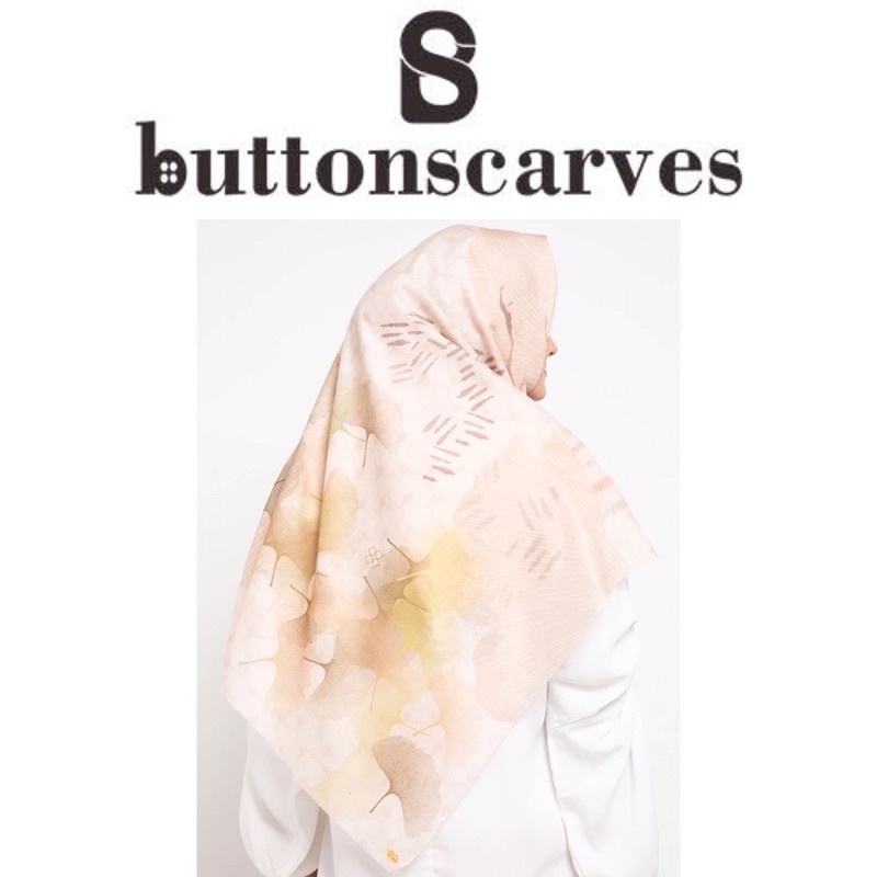 [New Box Lengkap] Buttonscarves - Ginkgo Series Voile Square XL/Jumbo-Buttercream