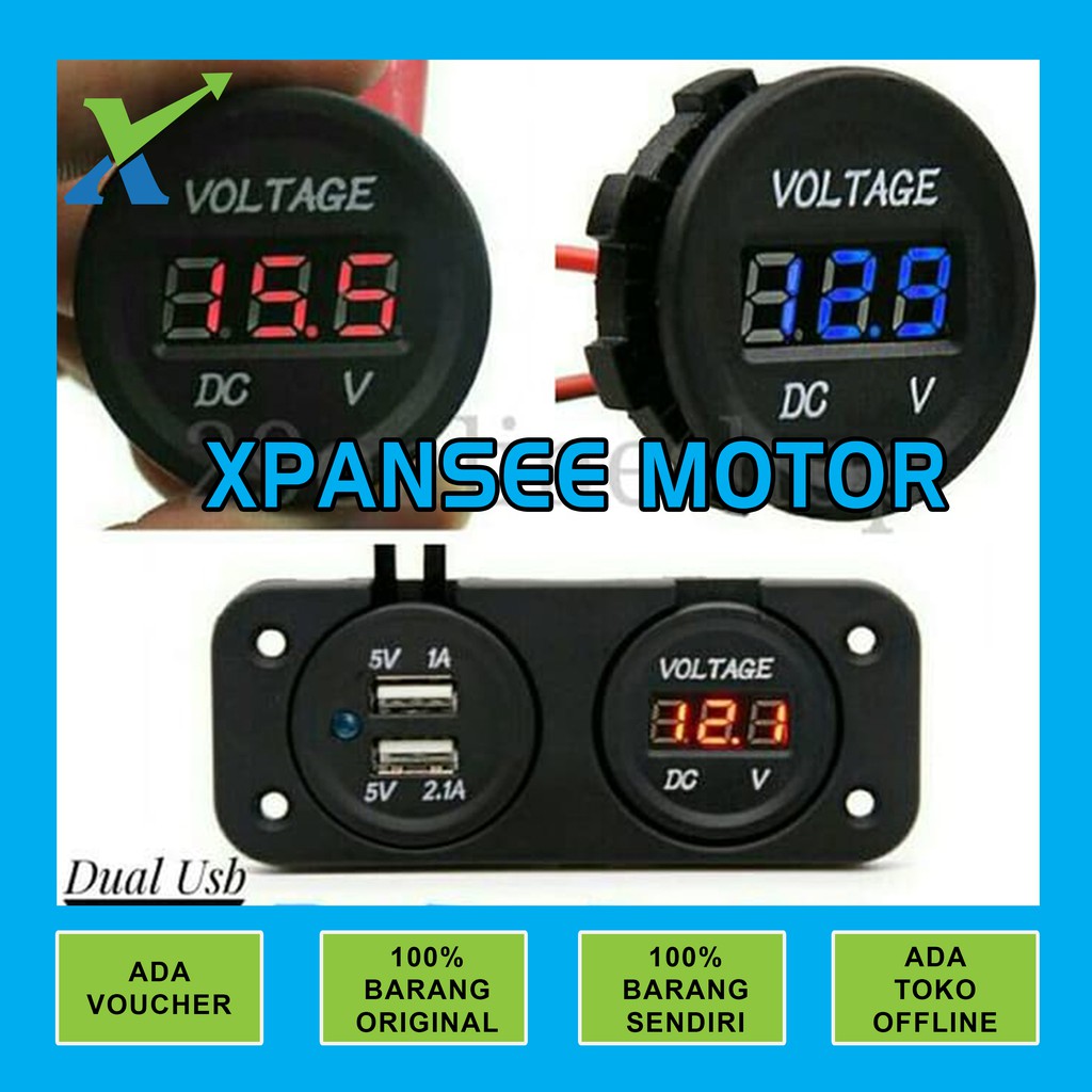 Voltmeter Dan Charger Hp Bisa Buat Motor Dan Mobil Dual Usb Charger