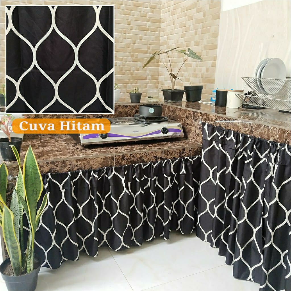 Hordeng Gorden Kolong Dapur Minimalis Scandinavian Aesthetic Estetik Gordeng Tirai Penutup Kolong Dapur Ukuran 100 x 70 cm + Bonus Tali