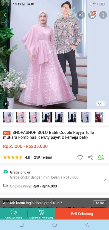 Shopashop Solo Batik Couple Rayya Tulle Mutiara Kombinasi Ceruty Payet & Kemeja Batik