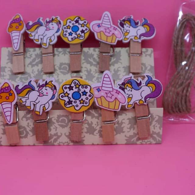 10 pcs Jepitan Foto Unicorn Polaroid Gantungan Kayu Wooden Clip