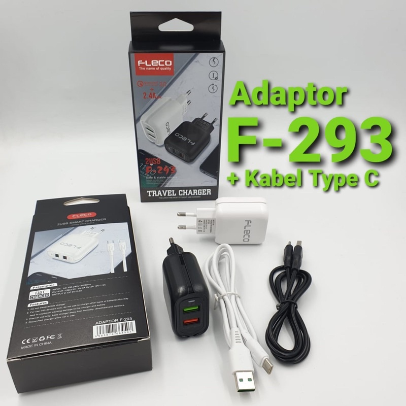 Ready Cahrger Fleco F293 Micro Type C Output 2USB Qualcomm 2.4A Max