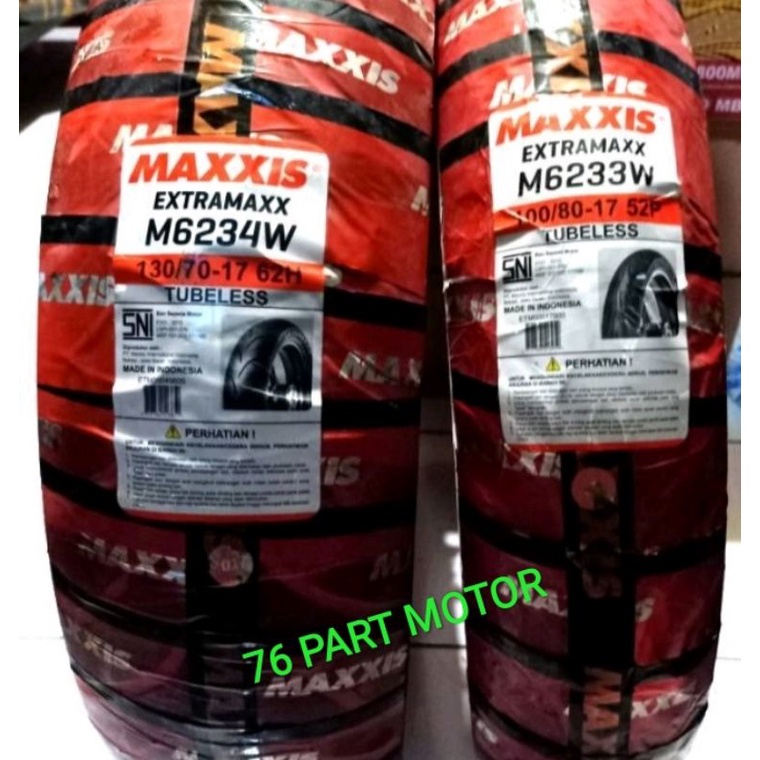 PAKET BAN TUBELESS MAXXIS EXTRAMAXX 100/80 .17 &amp; 130/70 .17 FREE PENTIL