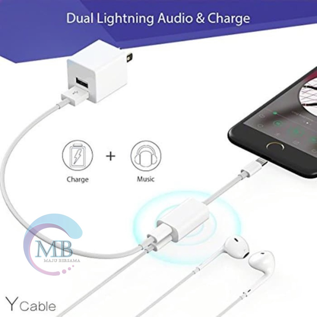 JH006 Kabel Splitter Y i pone - Y Cable Adapter Apple Converter Lighthing 2in1 i pone MB3215