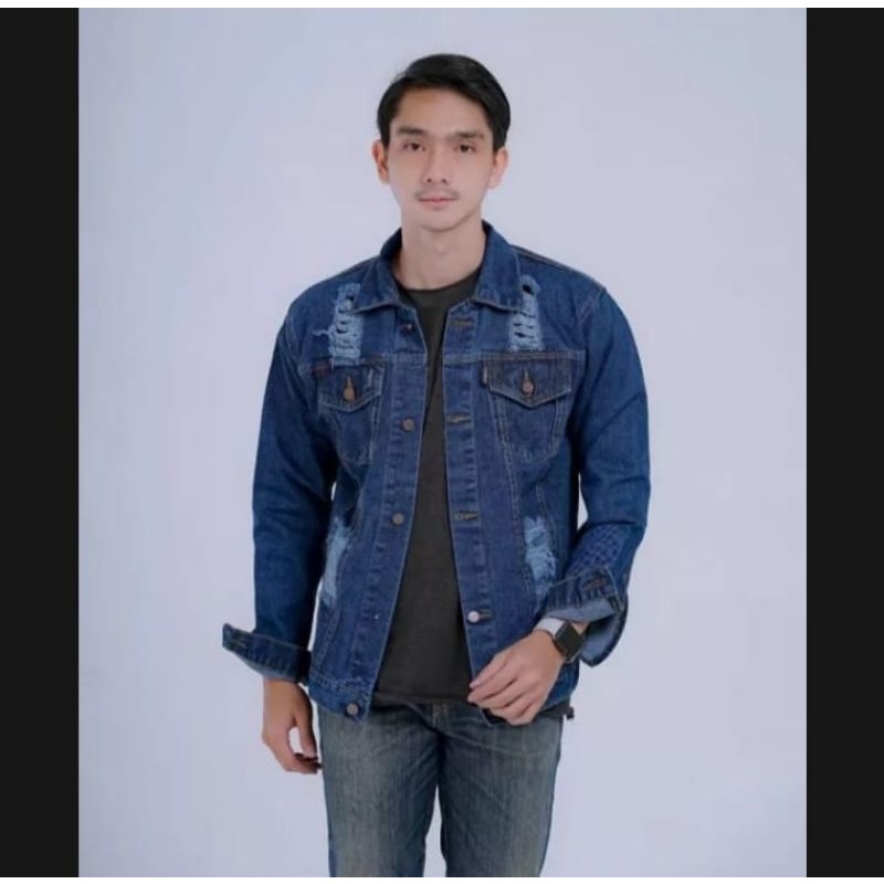 Jaket Jeans Pria Sobek-Sobek - Jaket Jeans Denim Ripped - Jaket Jeans Denim Pria - Jaket Jeans Pria 