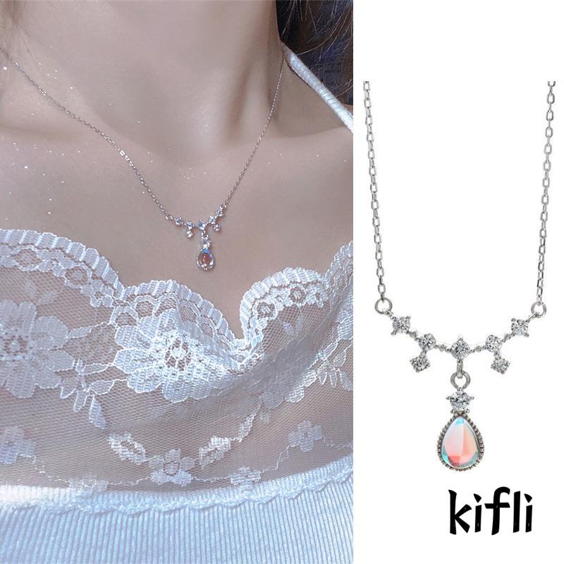 Kalung Desain Water Drop Aksen Moonstone Untuk Wanita