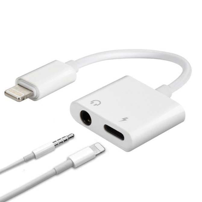 Adapter Lightning to AUX 3.5mm Headphone + Lightning for iPhone 2 in 1