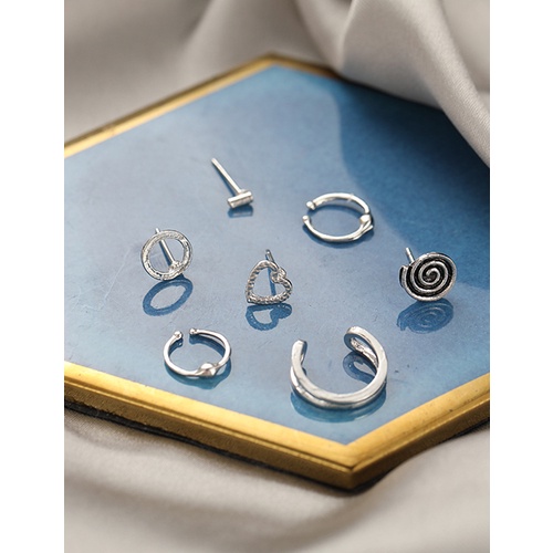 LRC Anting set Fashion Silver Color Love Spiral Geometric Stud W74835