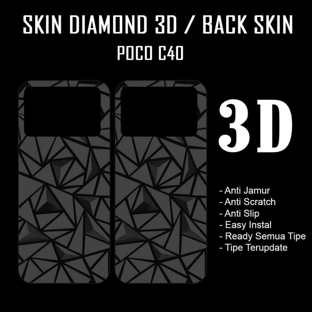 Garskin DIAMOND 3D Xiaomi Poco C40/Mi 12 Lite /X5 5G/F2 Pro/F4 5G/F4 GT/M4 Pro 4G/M5 Back Sticker HP Anti Jamur