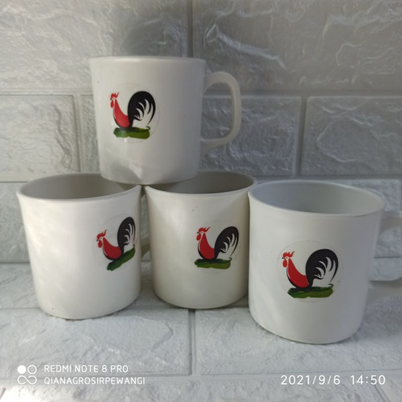 Hot item 6 pcs Mug Gelas Cangkir Ayam Jago Plastik Wadah Minum 310 ml Basic Home