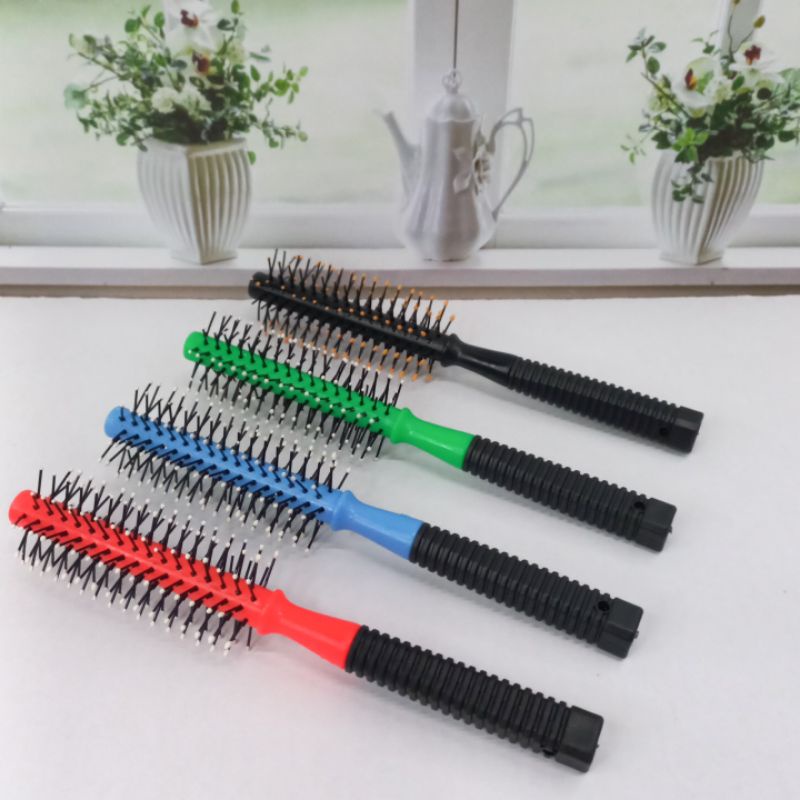 Sisir Blow Brush Gulung Bintik Gagang Hitam Sisir Wanita Blow