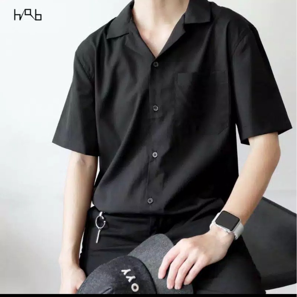 Kemeja Oversize Earth Tone / Kmeja Pria Santai Polos Lengan Pendek