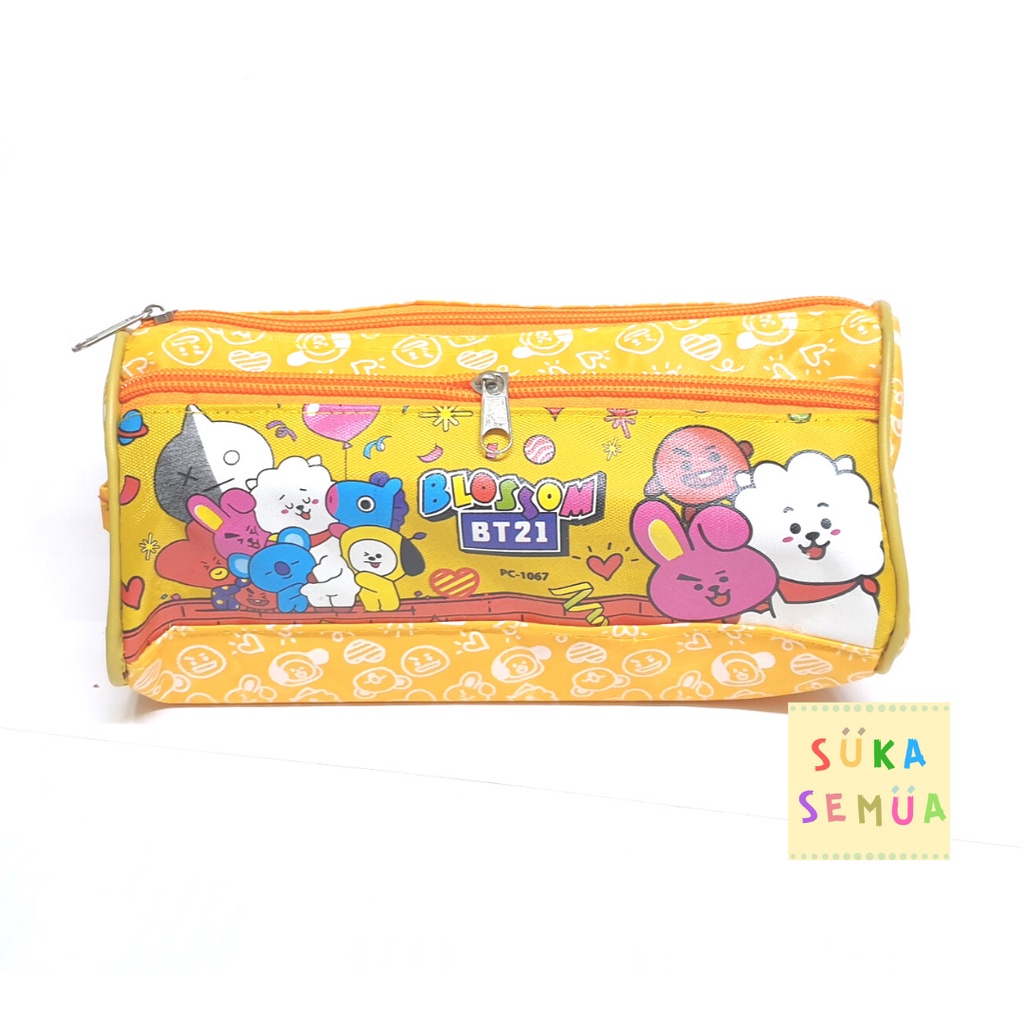Tempat Pensil 2 Resleting BTS - BT21 // Kotak Pinsil Alat Tulis Wadah Kostak Pencil Case KPop Army-Kuning