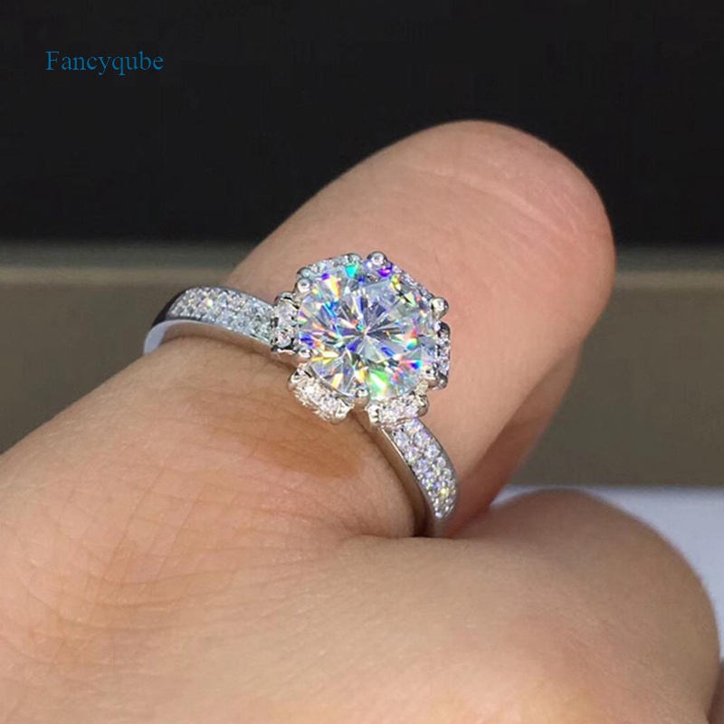 Fancyqube Cincin Cubic Zirconia Shiny Desain Kunci Rendah Untuk Wanita