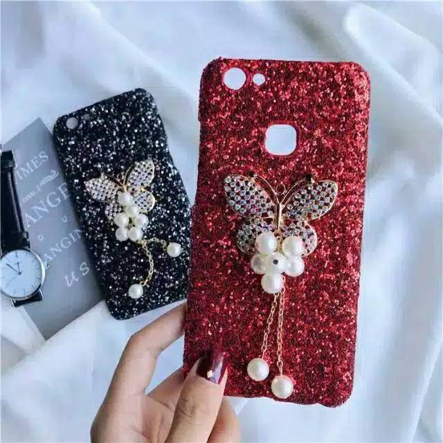 Samsung J4 J6  plus A7 2018 M20 A50s A50 A30s A20 A30 HC case glitter kupu kupu tabur