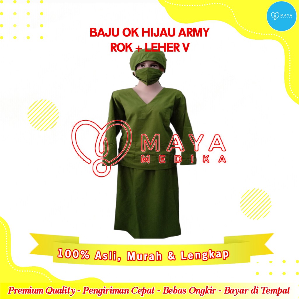 Baju OK Hijau Army Lengan Panjang Baju Leher V Rok