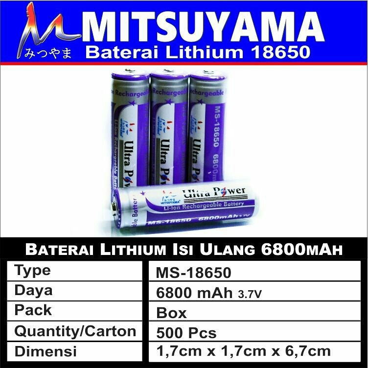 Baterai Lithium 18650 Cas 3.7v Battery 6800mAh Isi Ulang Batre Senter Police Swatt Mitsuyama