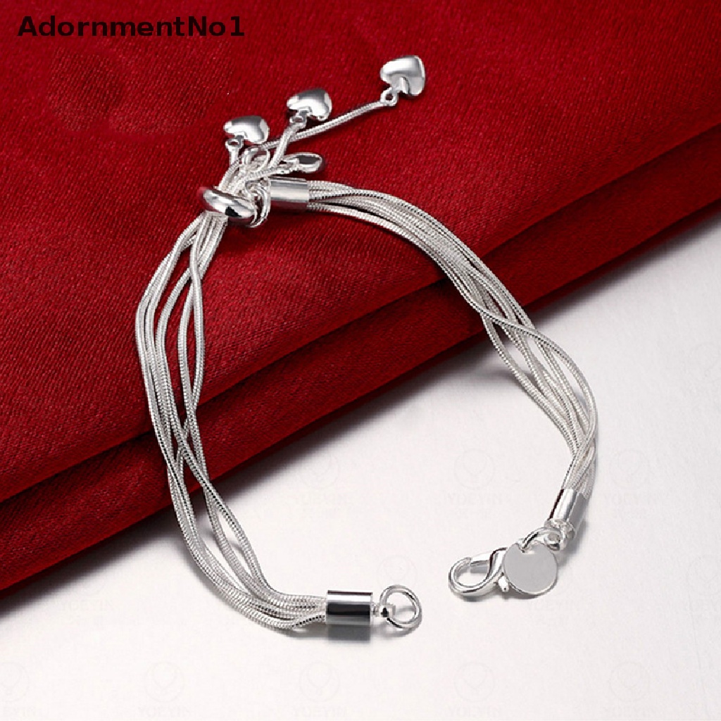 (AdornmentNo1) Gelang Tangan Rantai Lapis Silver Motif Hati Aksen Rumbai Untuk Perhiasan Wanita