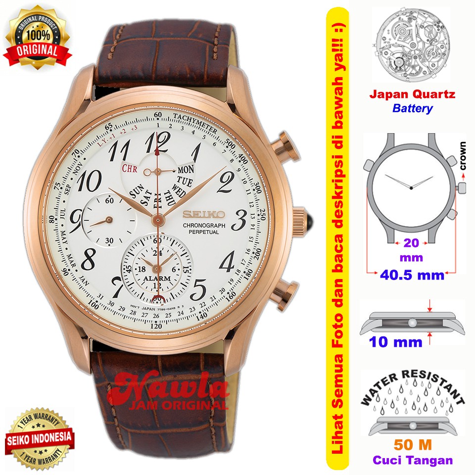 Seiko Quartz SPC256P1 Chronograph Sapphire Rose Gold - Jam Tangan Pria SPC256