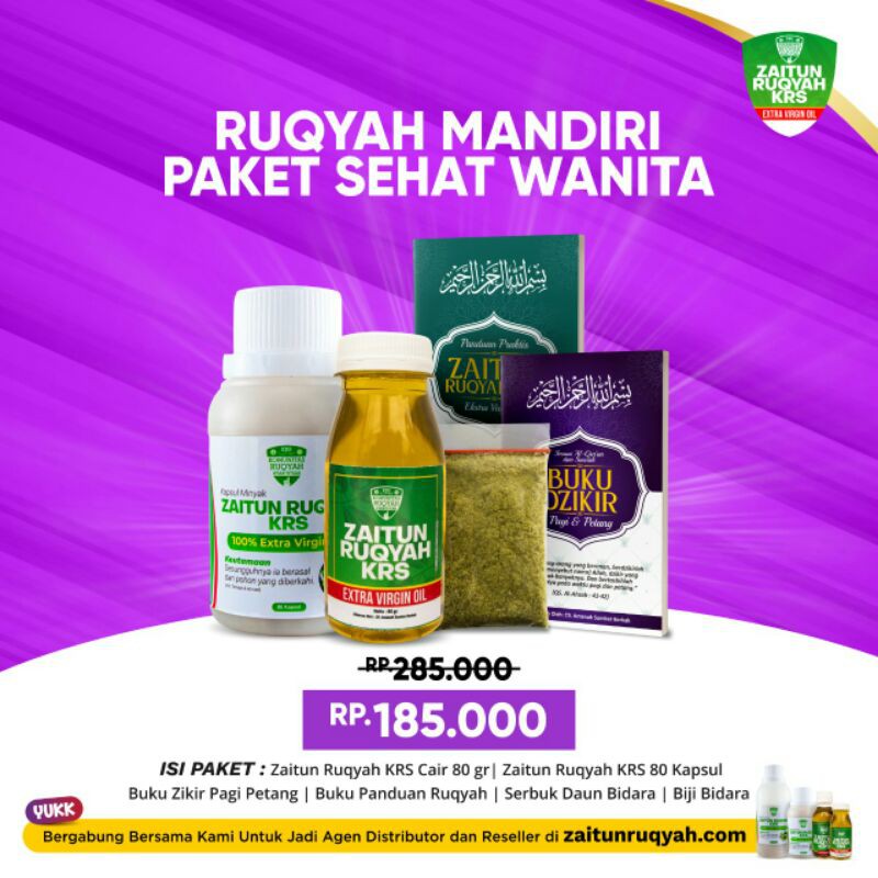 RUQYAH MANDIRI PAKET SEHAT WANITA KRS | PELANCAR HAID | PSW | ZAITUN RUQYAH 80 KAPSUL | ZAITUN CAIR 