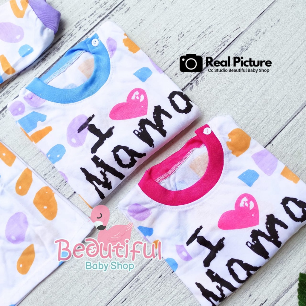 Baby.ou - Setelan Baju Bayi Perempuan Tangan Panjang Celana Panjang Usia 3-12 Bulan Motif Love Mama / Setelan Piyama Bayi Perempuan / Baju Tidur Bayi