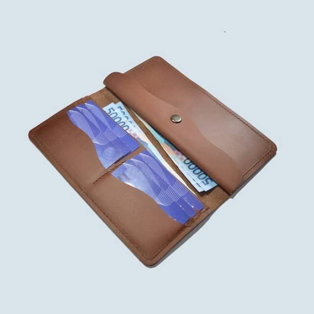 Dompet cewek panjang muat handphone kulit sapi asli warna coklat