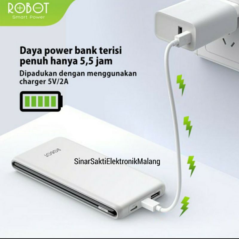 Powerbank Robot 10000mah Power bank Dual Input type C USB RT180 10000 mah