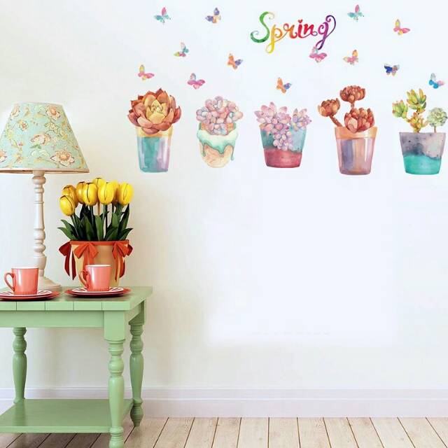 RELIZA WALL STICKER POT BUNGA TANAMAN KUPU KUPU SPRING SK7013 STIKER DINDING WALLSTICKER