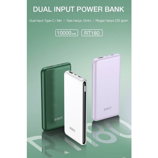 power bank original robot rt180 10000mah dual input type c micro lightweight pb 10000 mah powerbank