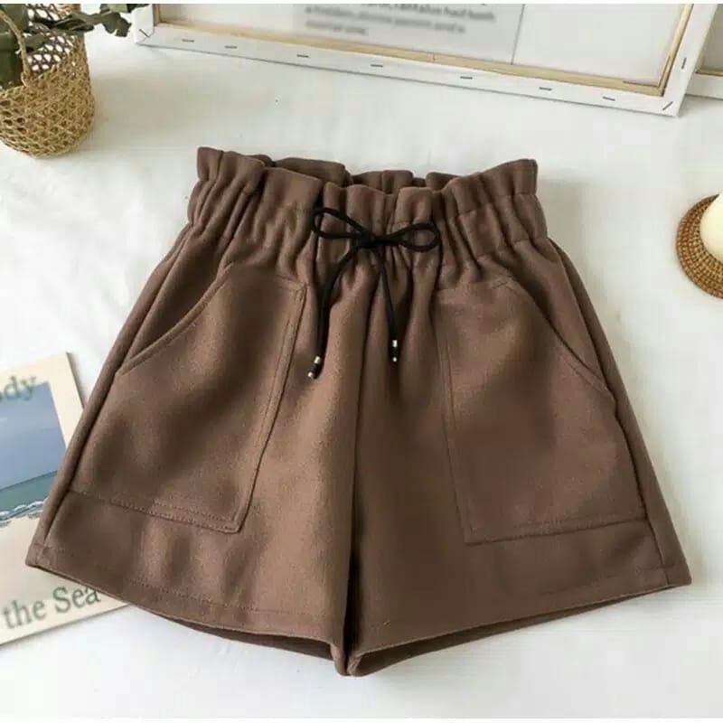 CELANA PENDEK WANITA KOREA HIGH WAIST AKSEN VARIASI TALI