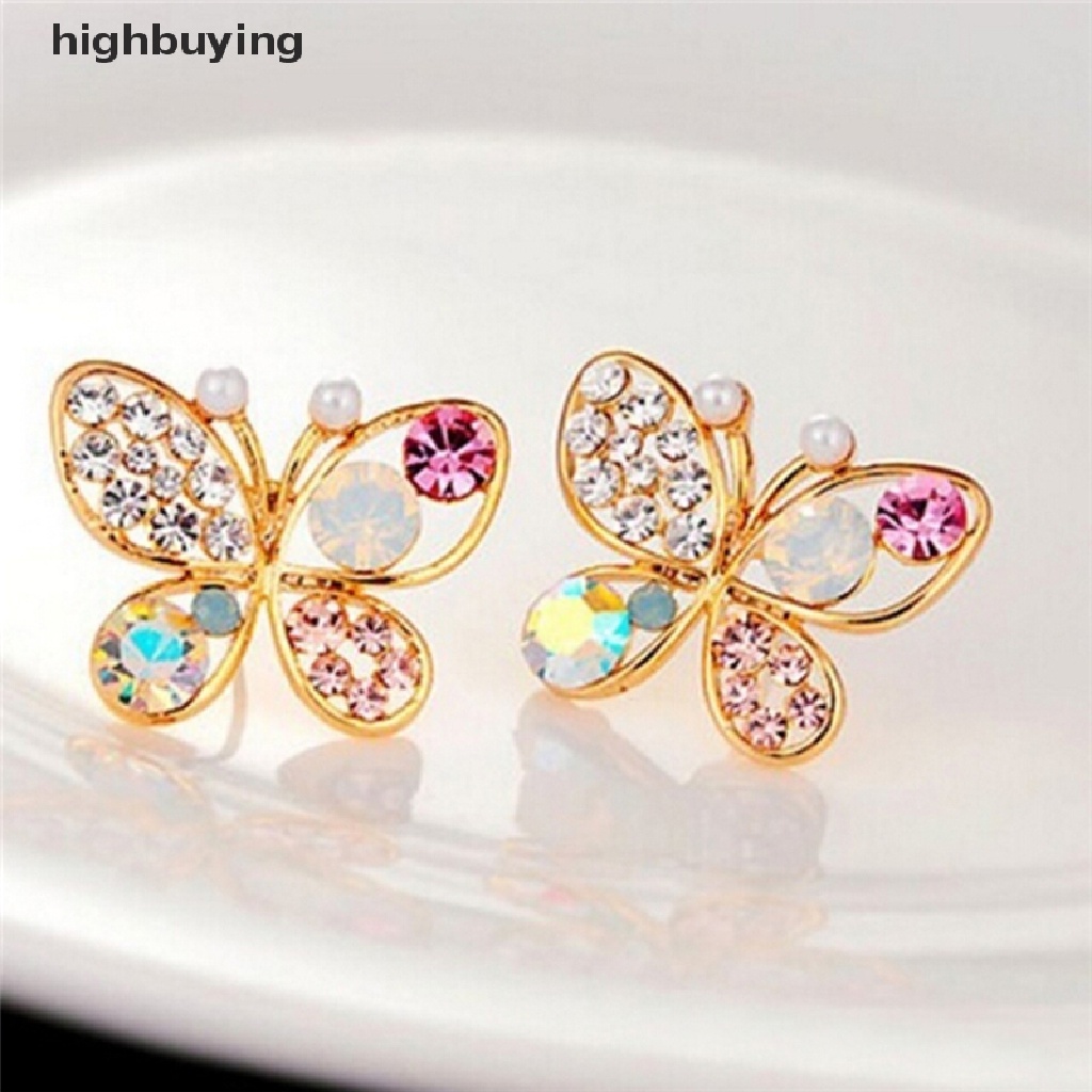 Hbid Anting Tusuk Model Kupu-Kupu Hollow Dengan Kristal Berlian Imitasi Untuk Wanita