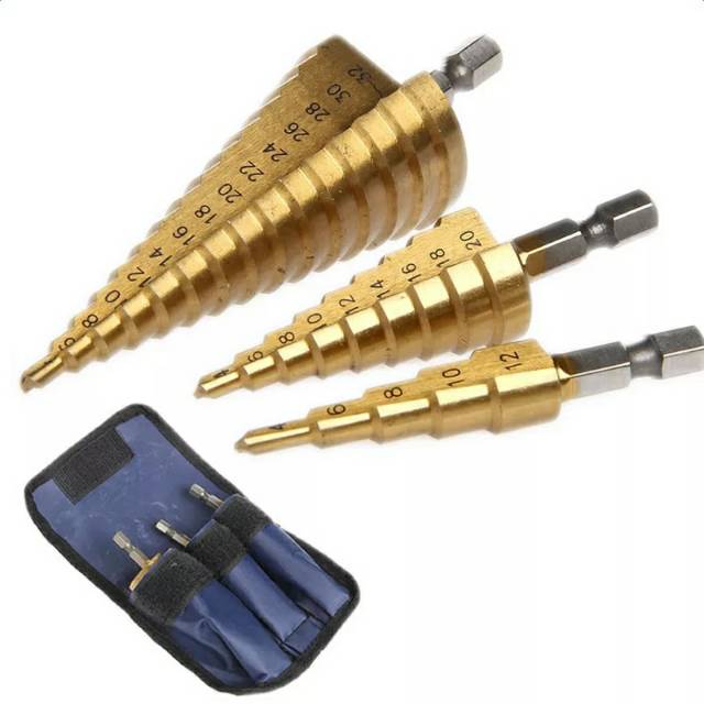 Nuansa - Mata Bor Pagoda Spiral Kerucut Titanium HSS Step Cone Drill Bits Lubang Besi Kayu Plastik dll