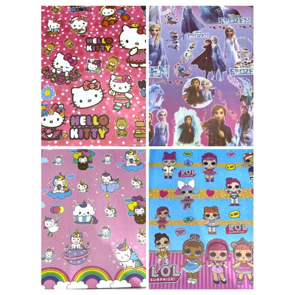 

KERTAS KADO DOFF VL (VANILLA) ISI 1 LEMBAR MOTIF HELLOKITTY FROZEN LOL UNICORN