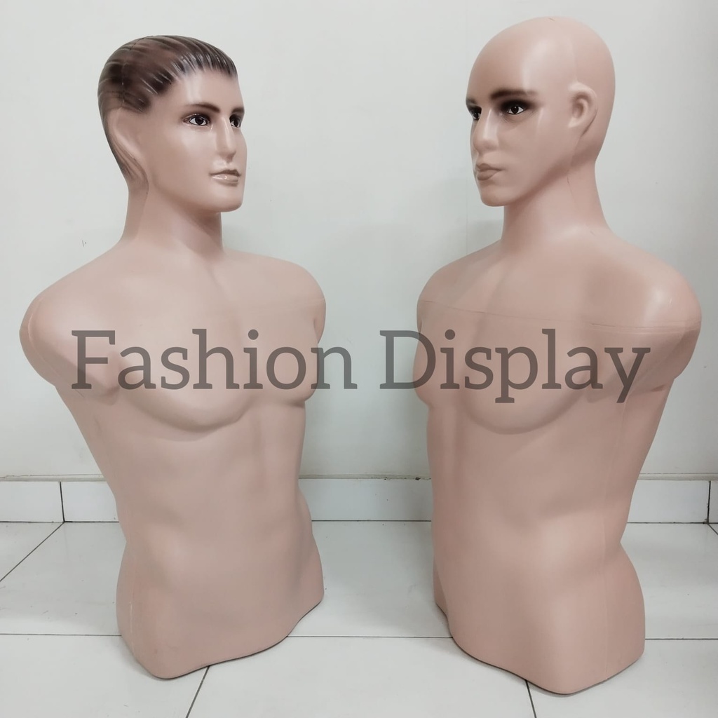 Patung Manekin Torso Cowok Setengah Badan Botak/Rambut Display Baju Manekin Laki Laki(BH)