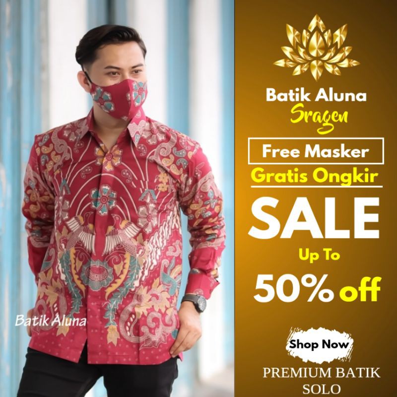 Kemeja Batik Premium Cowok Lengan Panjang Furing Katun - Baju Batik Kombinasi Keris Tulis Lasem BM68