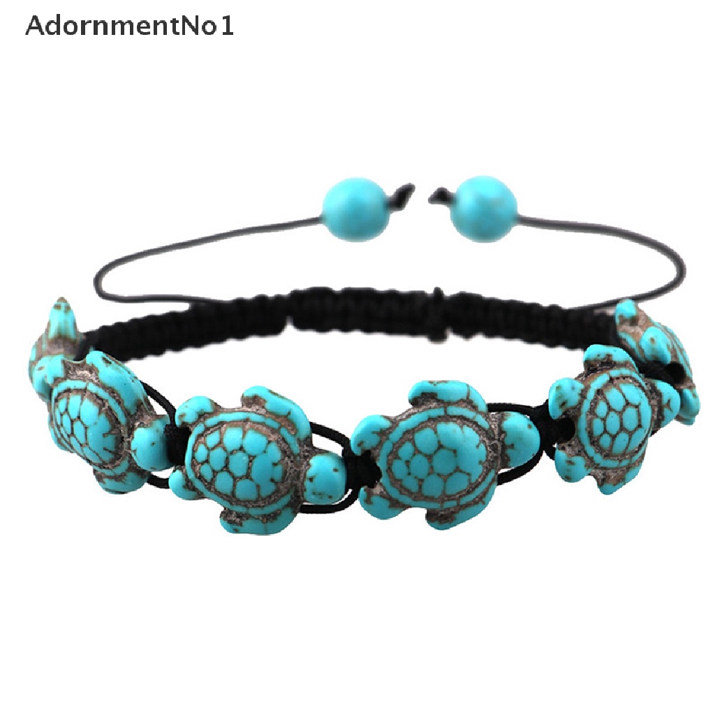 (AdornmentNo1) Gelang Tangan Tali Adjustable Gaya Vintage Bohemia Motif Kura-Kura + Turquoise Untuk Wanita