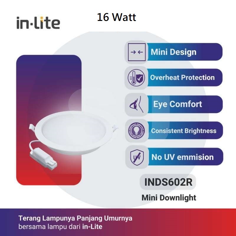 Inlite Lampu Led Downlight 16 Watt - Slim Panel INDS602R 16W Tanam