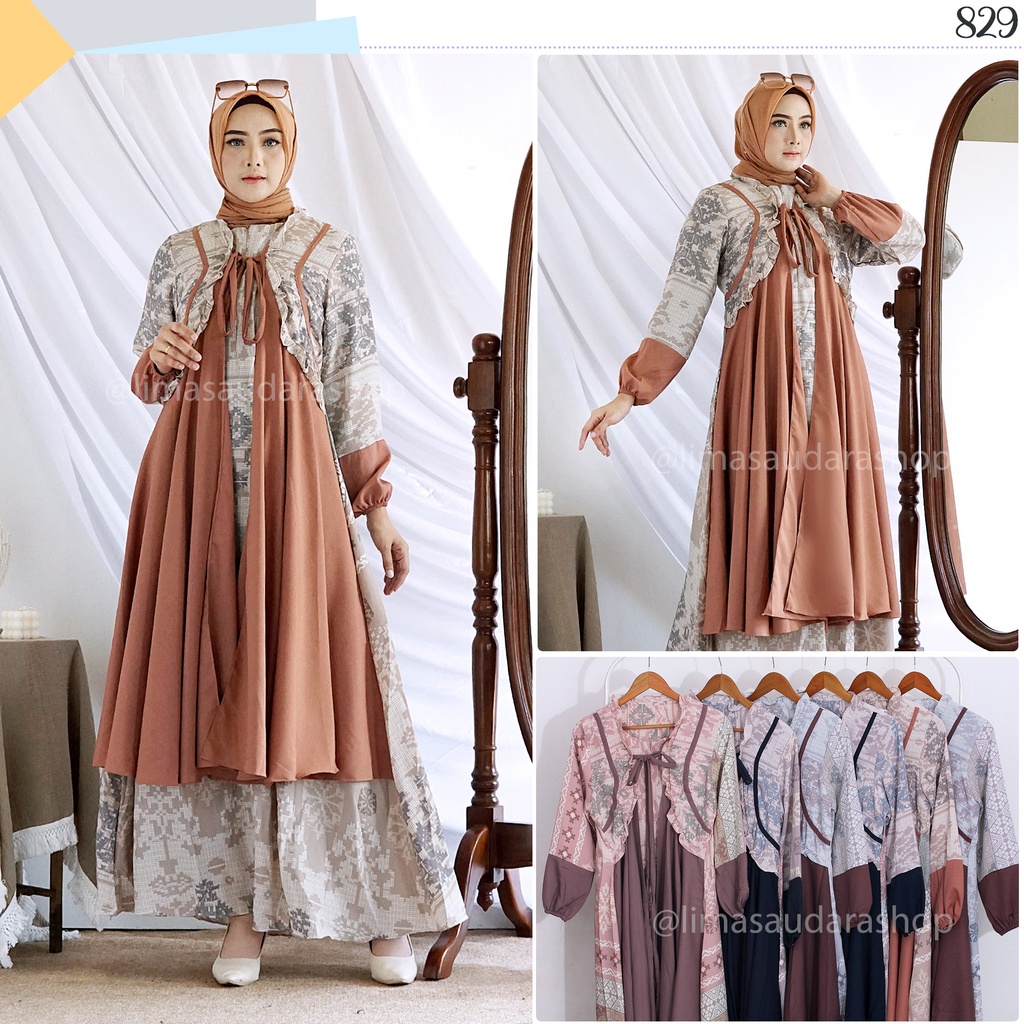 Gamis Salsa - Gamis Syari Wanita Lux Maxi Tali Ikat Depan Rok A Line Retsleting Depan Gamis Pesta Raya Lebaran 2022